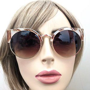 Round Print Sunglasses Brown Clear Design Shades